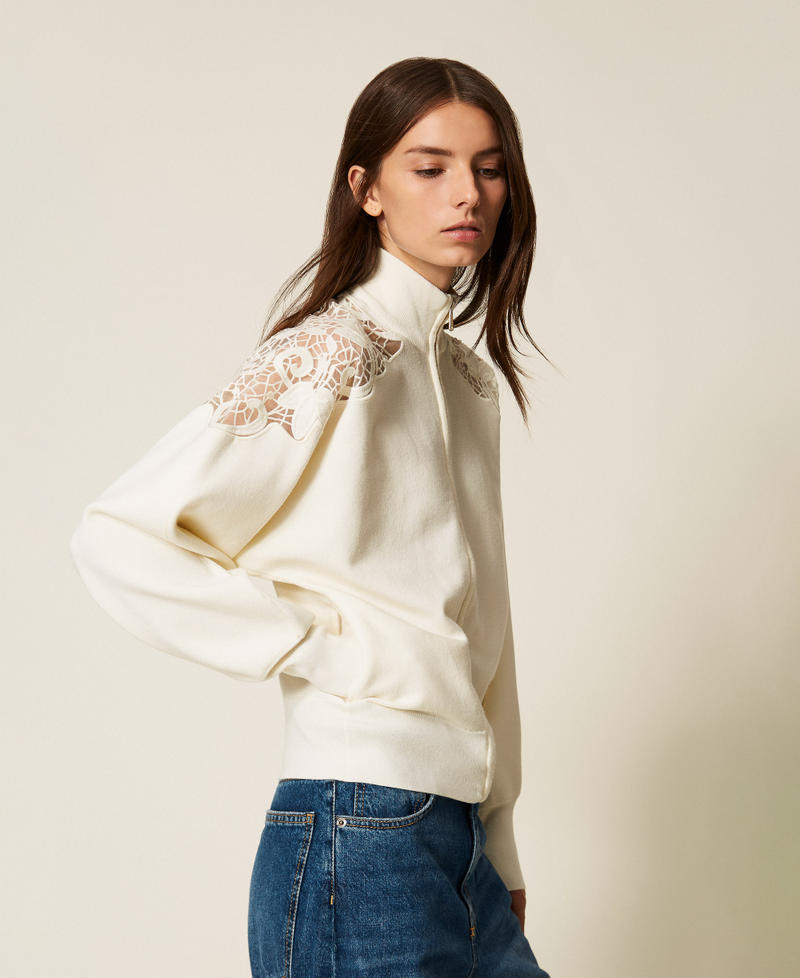 Knit jacket with embroidered organza White Snow Woman 252TP3405_00282_02