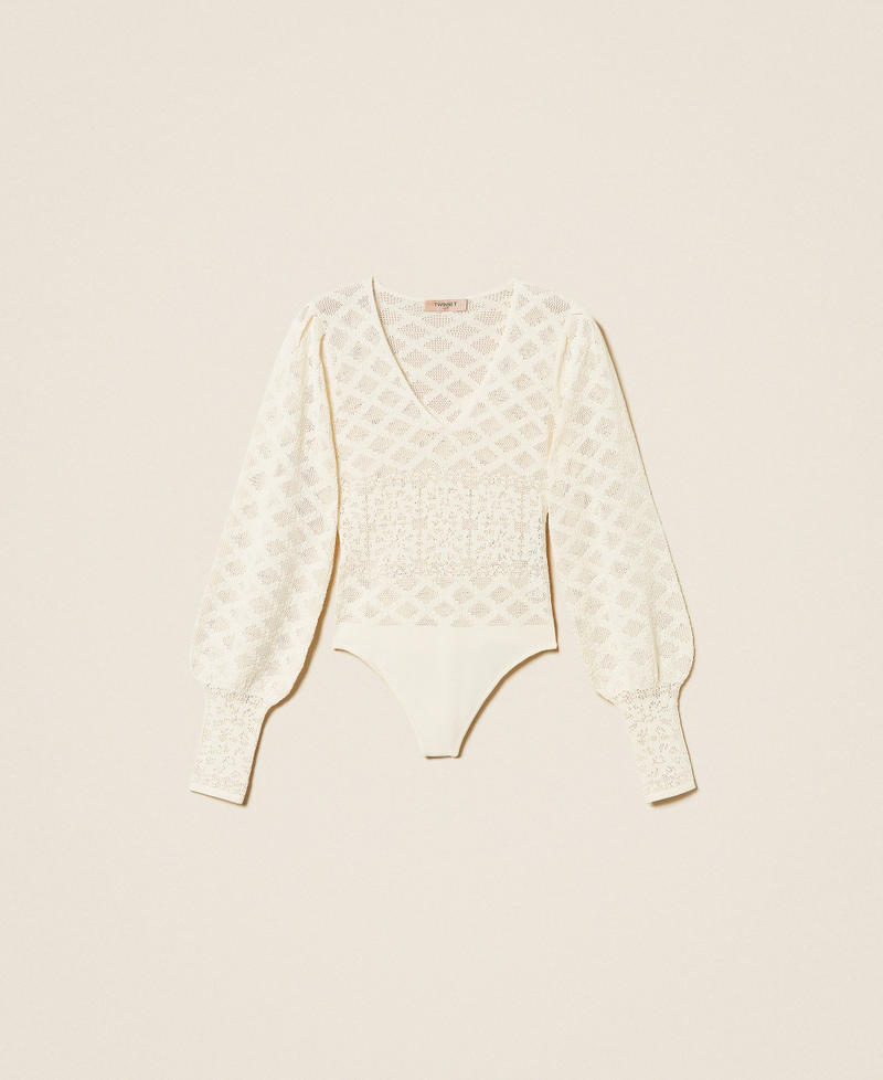 Strickbody mit floralem Muster Perlmutt Frau 261TP3261_00059_S0