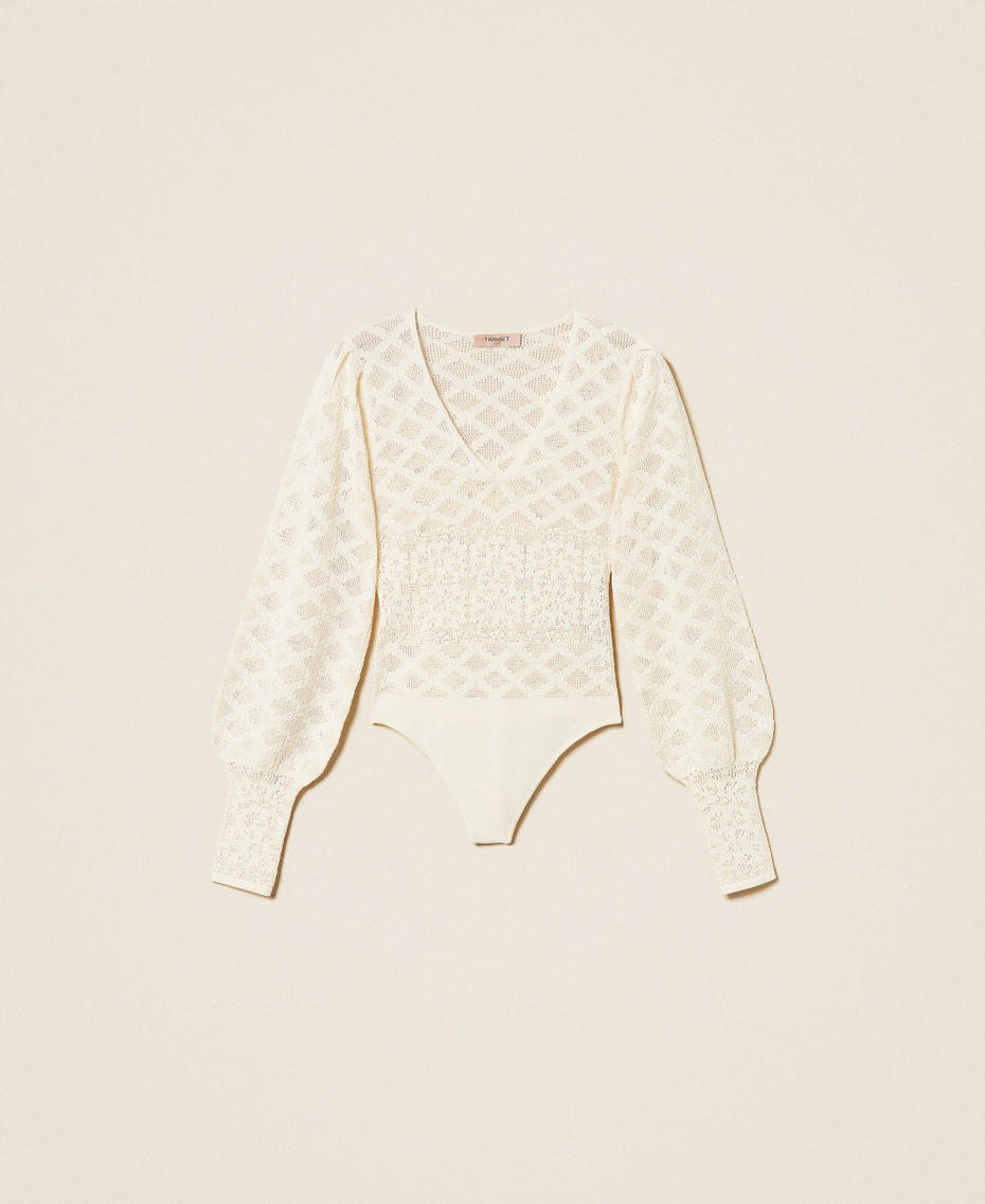 Strickbody mit floralem Muster Perlmutt Frau 261TP3261_00059_S0