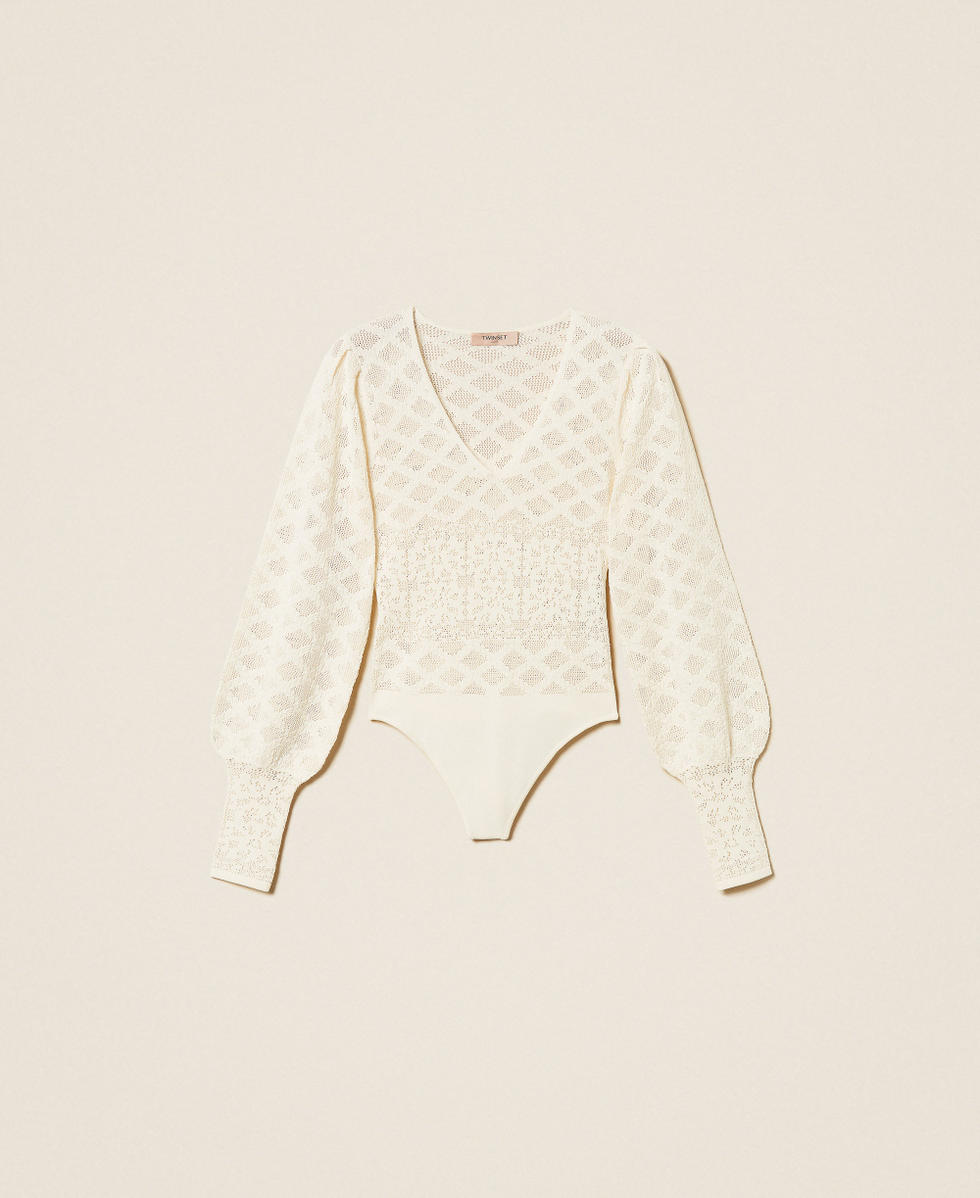 Strickbody mit floralem Muster