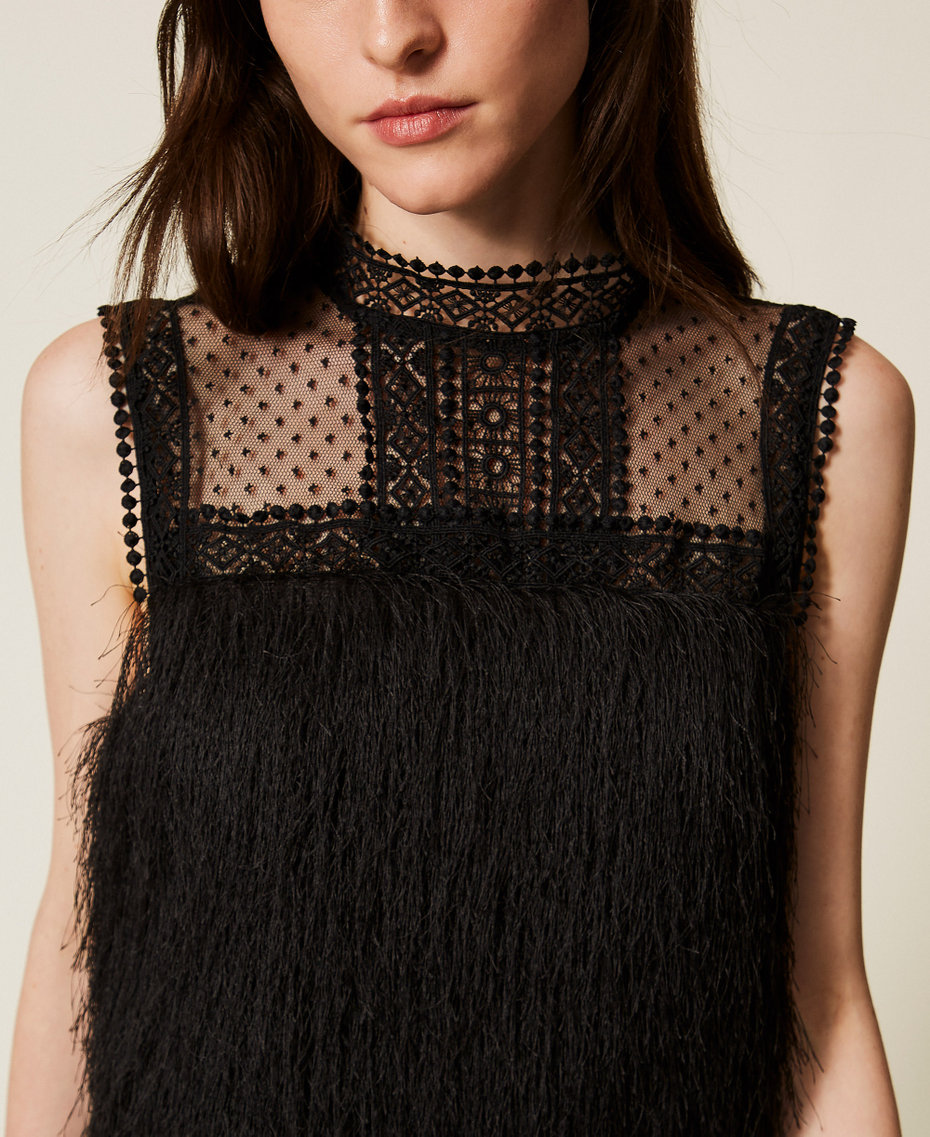 Short dress with fringes and tulle Black Woman 252TT2301_00006_04