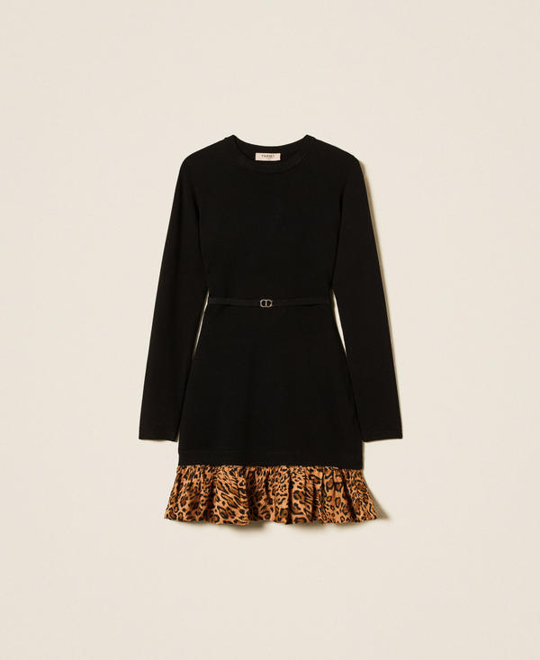 Short knit dress with animal print insert
