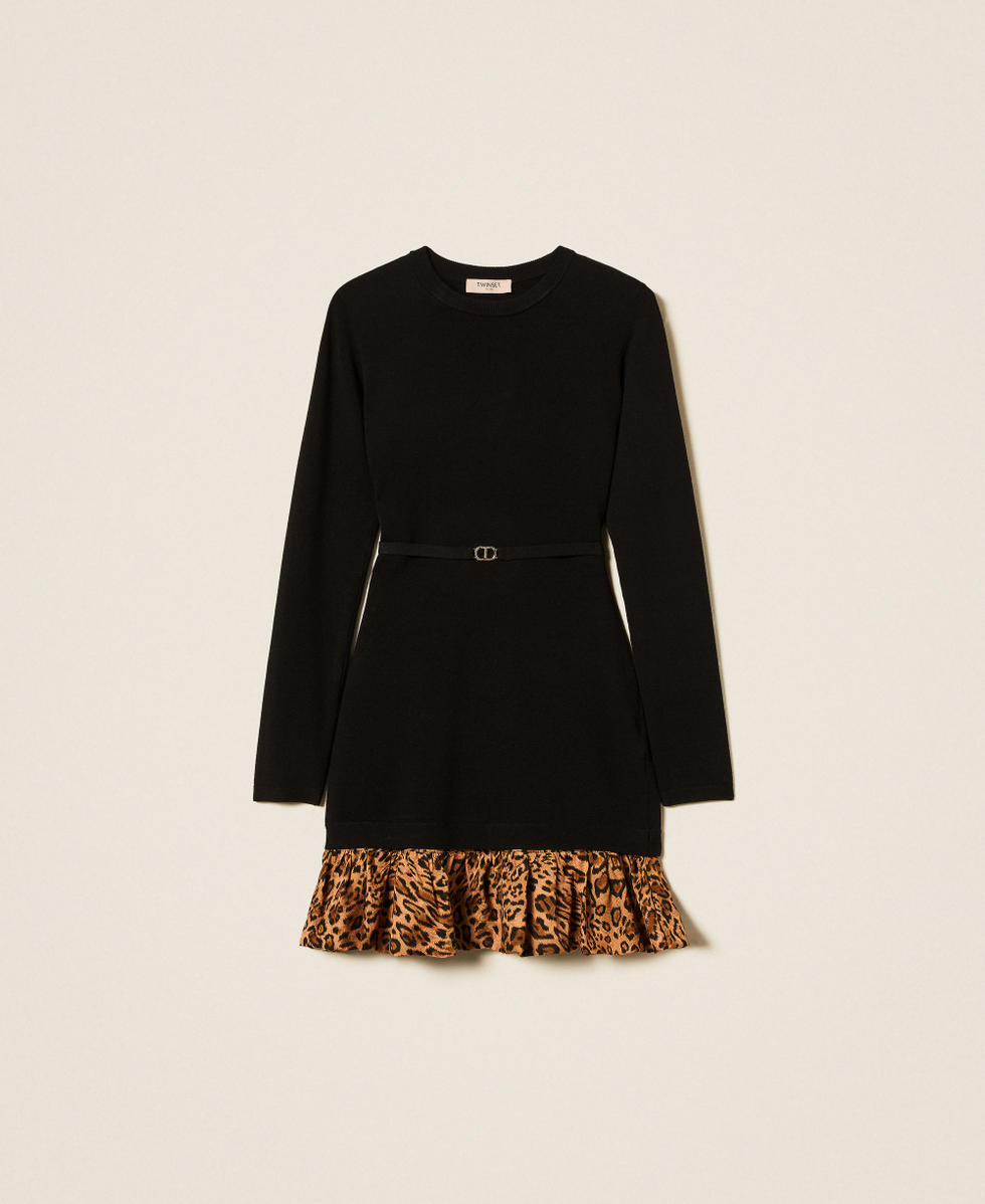 Short knit dress with animal print insert