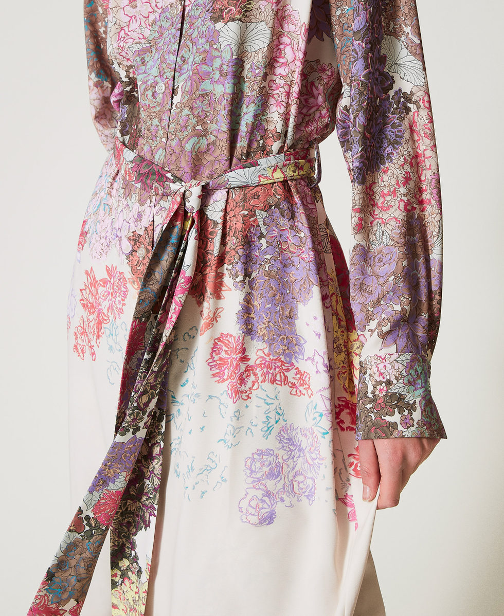 MYFO long floral shirt dress Woman, Beige | TWINSET Milano