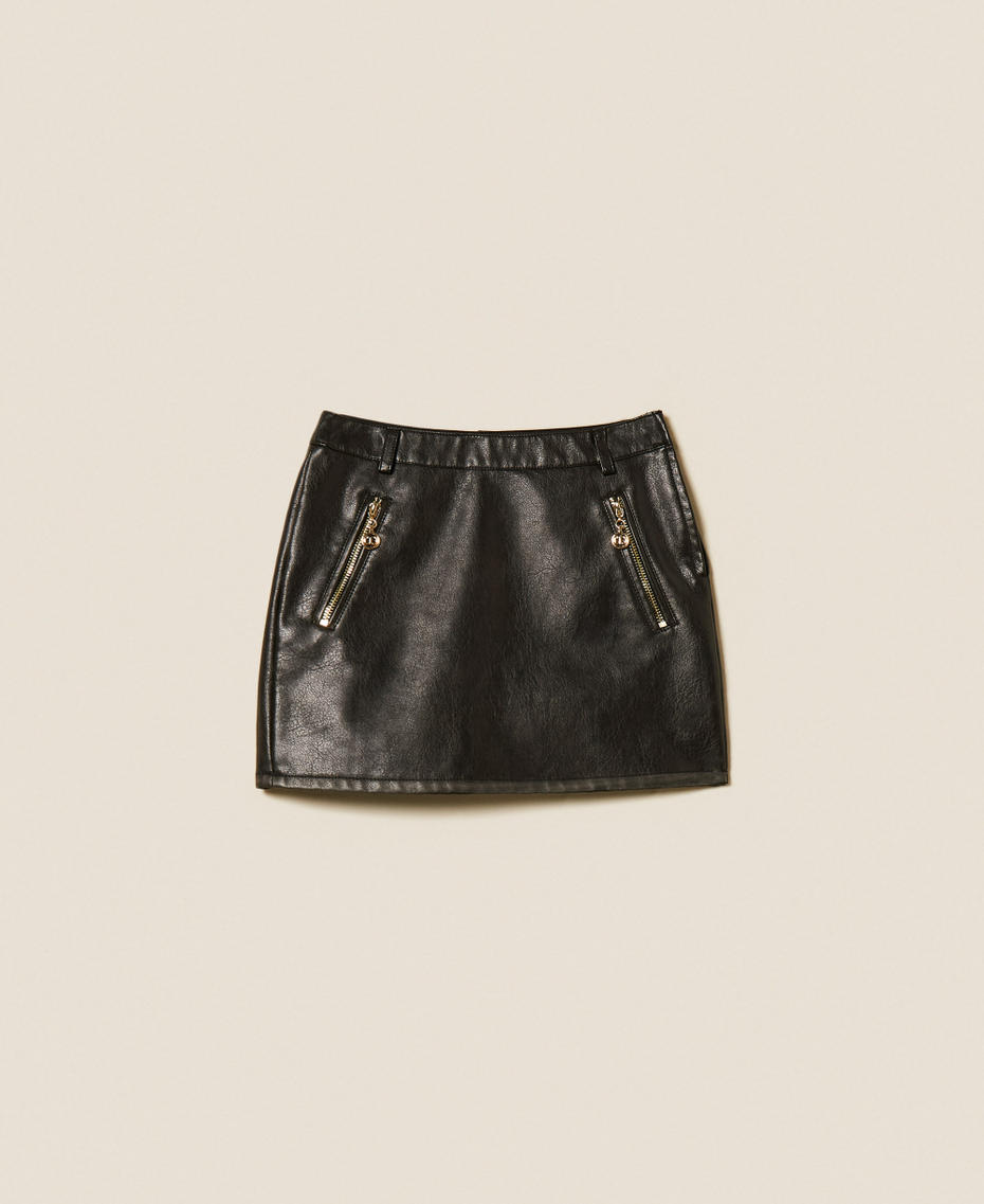Faux leather miniskirt with pockets Black Girl 252GJ2081_00006_S0