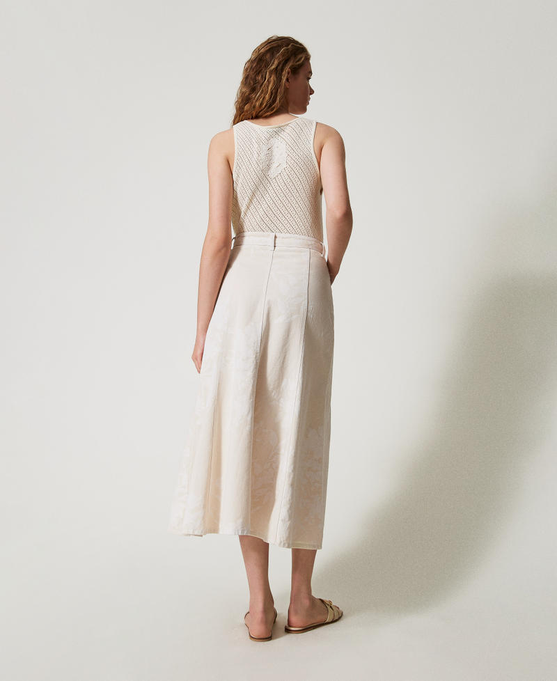 Long skirt in floral bull Snow/Parchment Floral Print Woman 251TT2204_12493_03