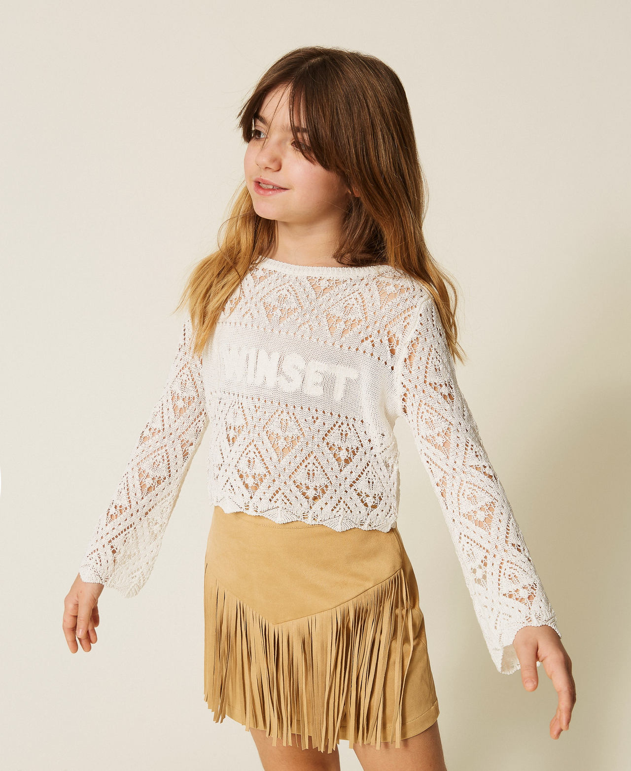 Twinset Girls Milk Diamond Pattern Jumper