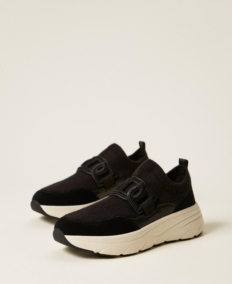 Fabric running trainers with Oval T Black Woman 252TCP016_00006_02