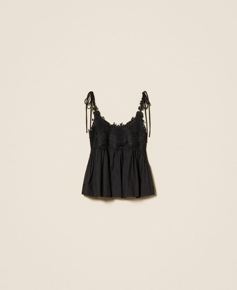 Muslin top with lace Black Woman 261TT2141_00006_S0