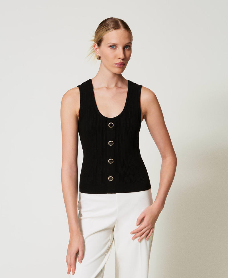 Knit top with decorative buttons Black Woman 251TP3492_00006_01
