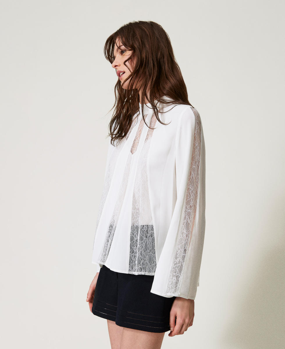 Blusa in crêpe con pizzo Bianco Neve Donna 251TP2413_00282_02