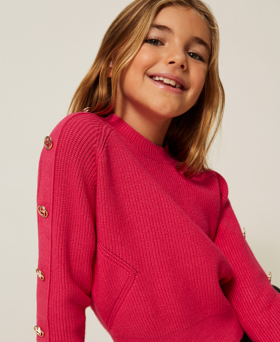 Ribbed jumper with Oval T buttons Candy Rose Girl 252GJ3061_00338_PD
