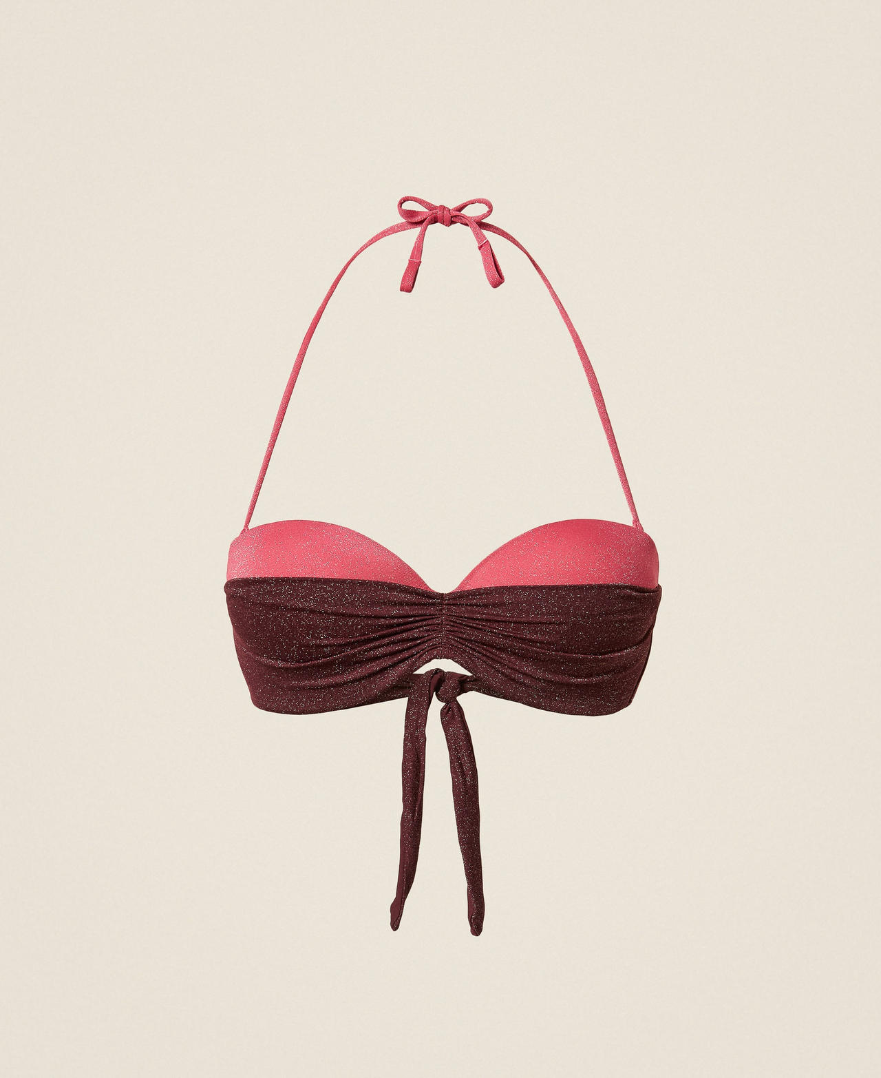 Haut de maillot de bain bandeau bicolore avec lurex