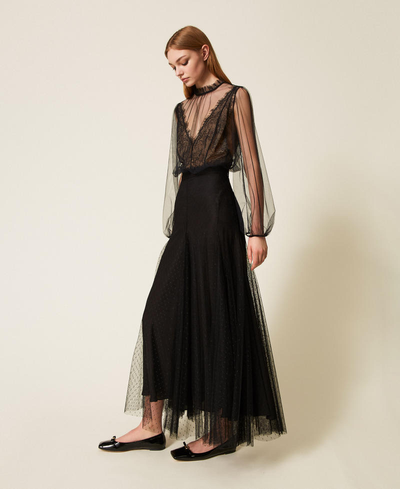 Long plumetis tulle skirt Black Woman 252TP2652_00006_02