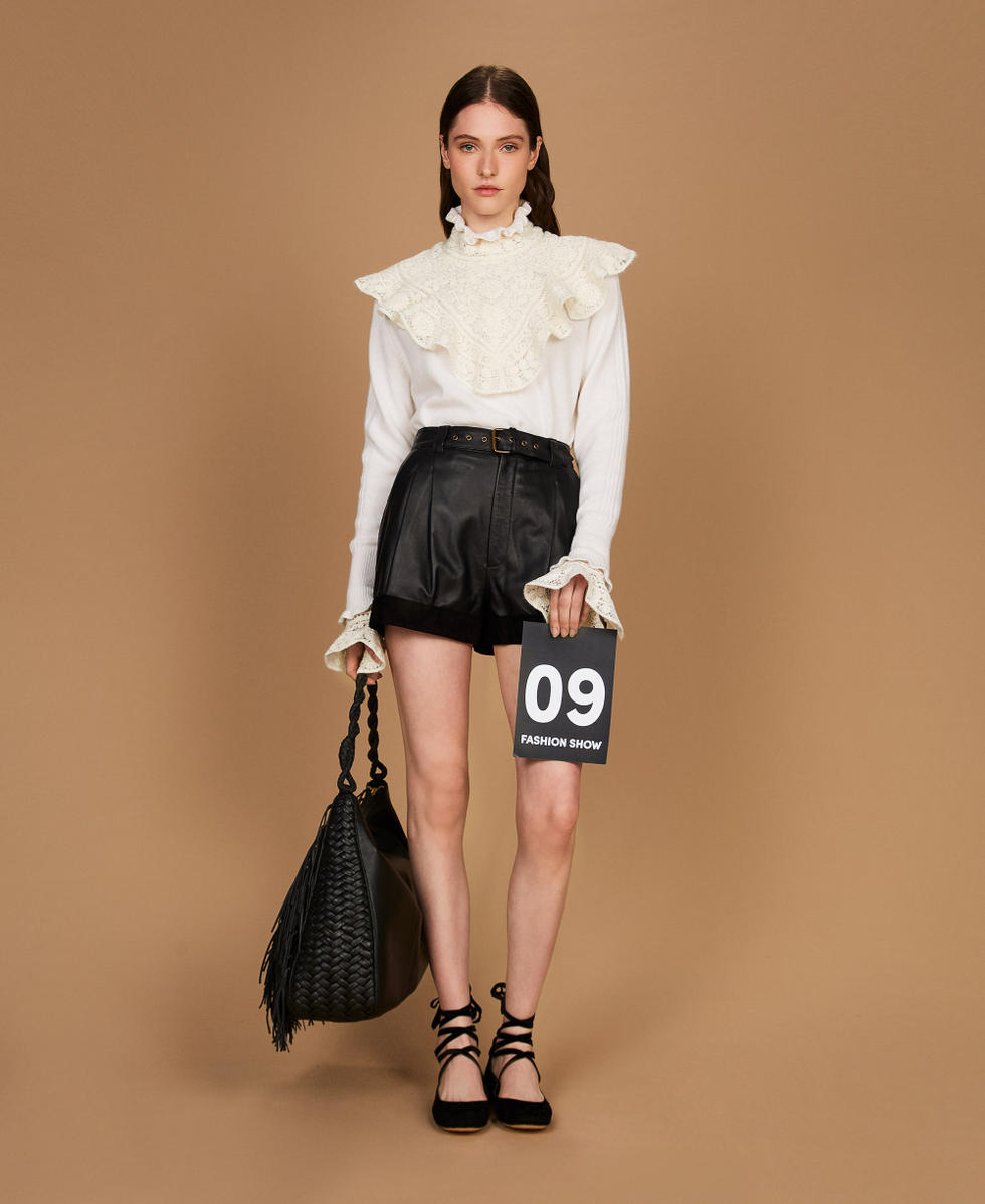 Leather shorts with belt