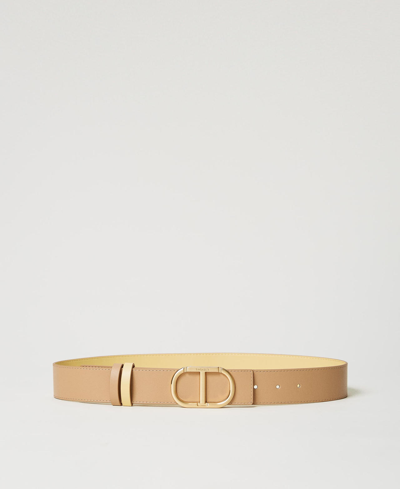 Ceinture r&eacute;versible en cuir avec boucle Bicolore Beige &laquo;&nbsp;Rope&nbsp;&raquo;/Pale Yellow Femme 251TA4380_12239_01