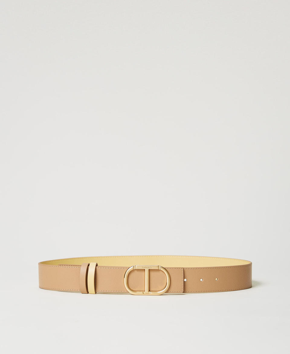 Reversible leather belt with buckle Two-tone Rope Beige/Pale Yellow Woman 251TA4380_12239_01