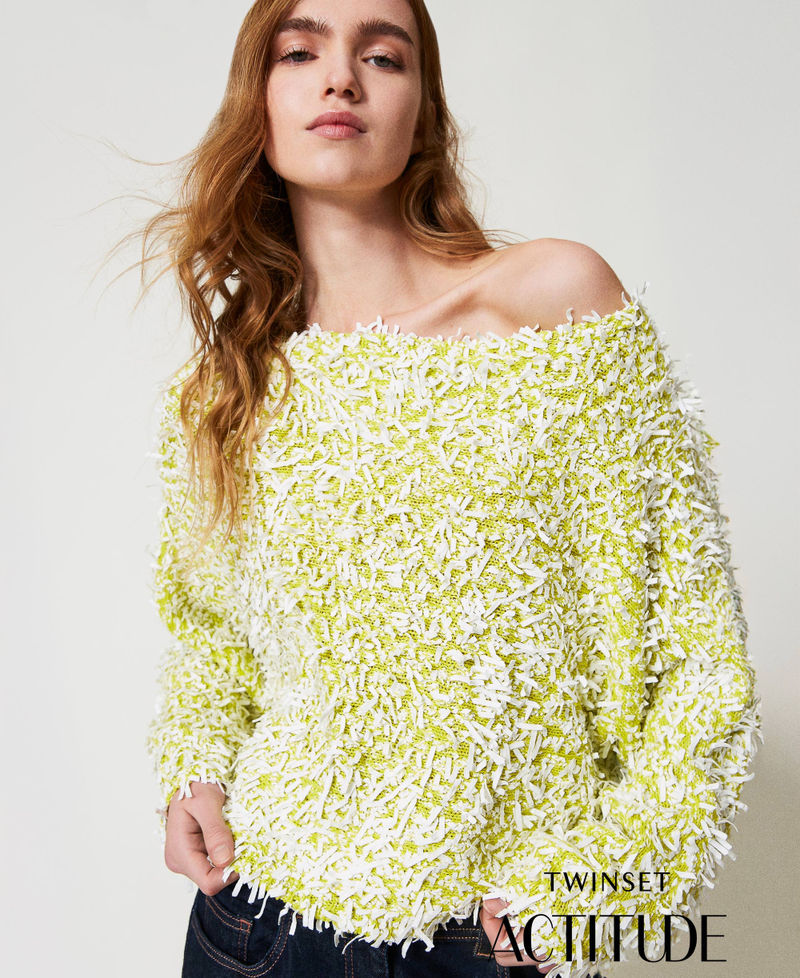 Pullover aus Curly-Garn Zweifarbig Citronelle / "Papers"-Weiß Frau 251AP3200_12259_PA