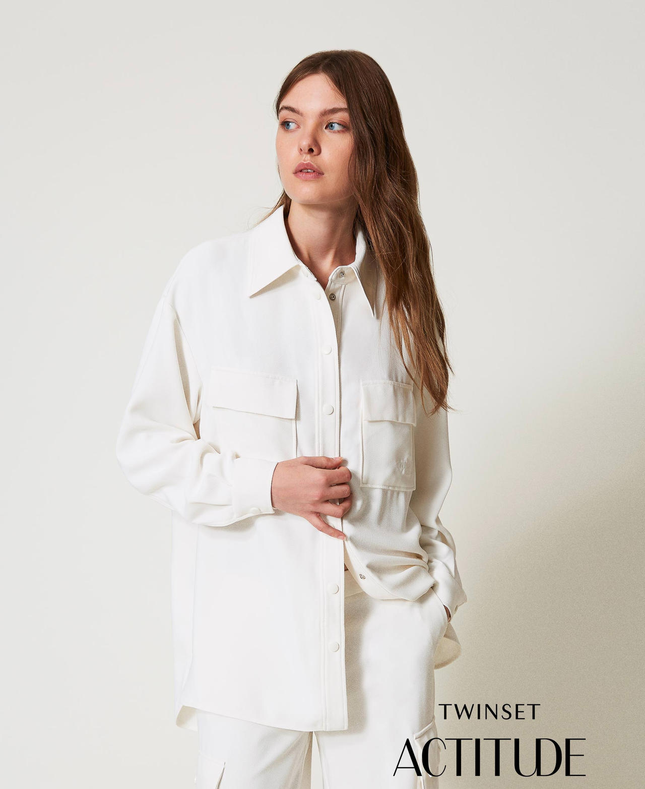Cr&ecirc;pe piquet shirt Sugar White Woman 251AP2330_00632_PA