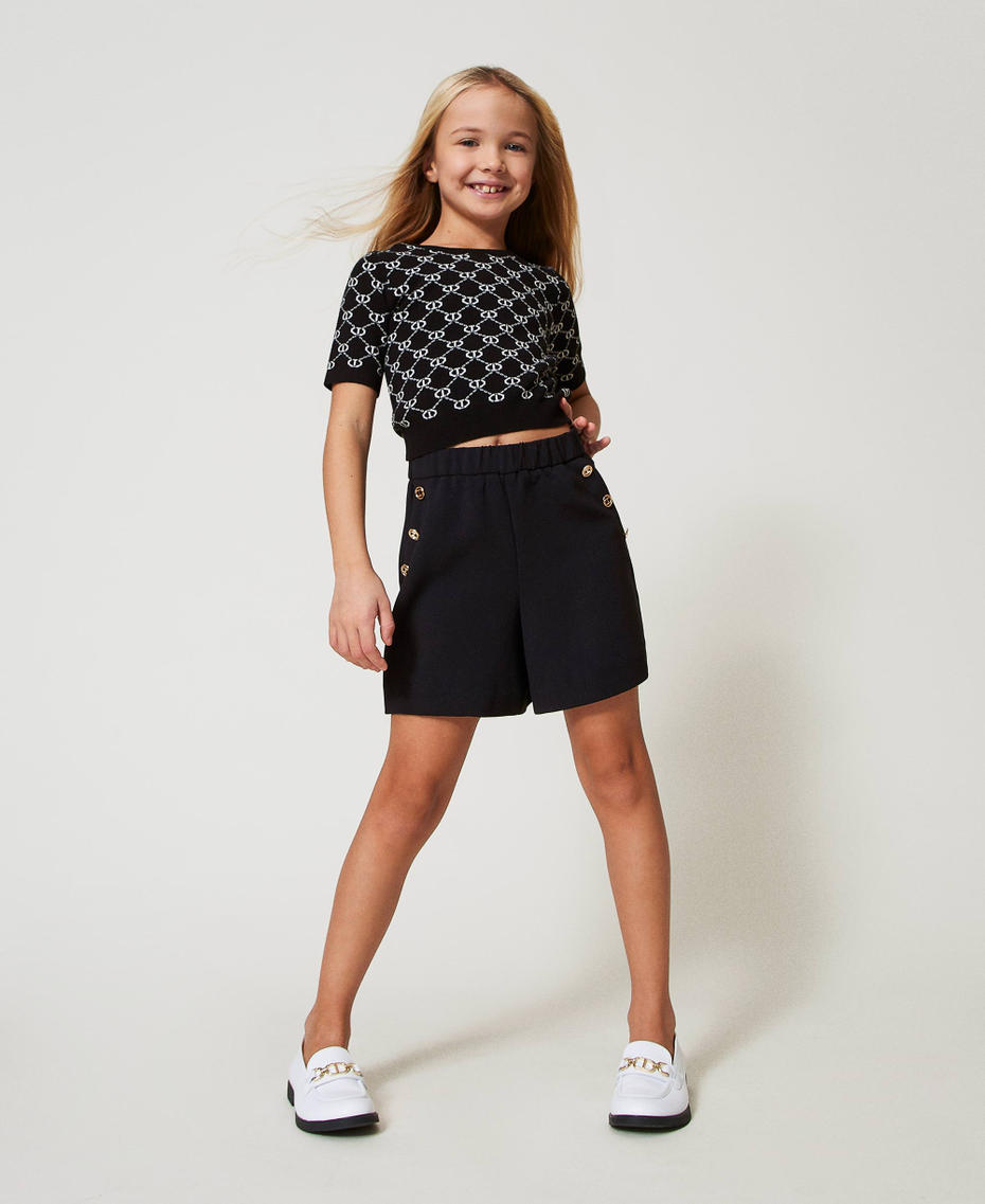 Crêpe shorts with logo buttons Black Girl 251GJ2QN5_00006_01