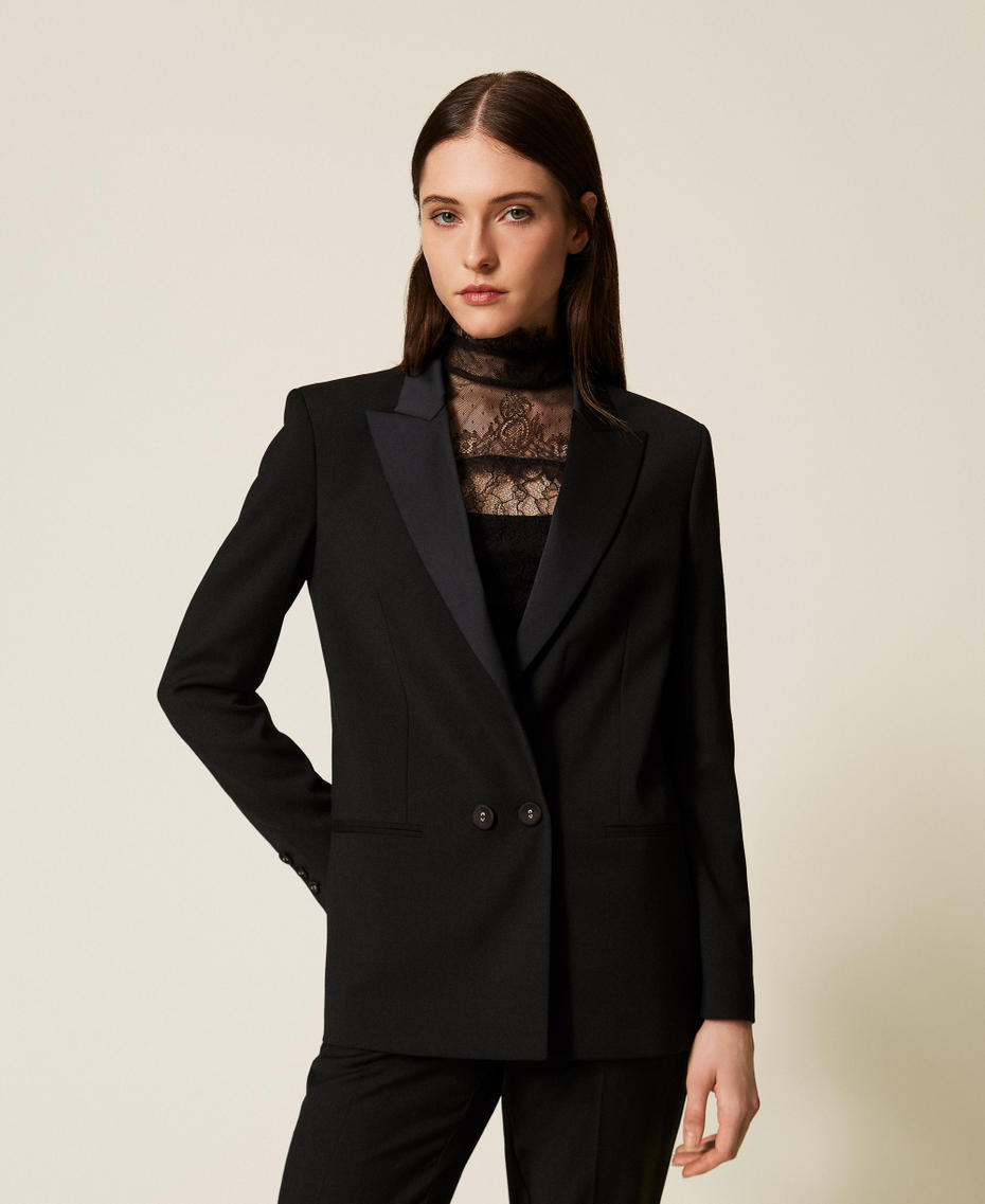 Blazer with satin details Black Woman 252TT2121_00006_04