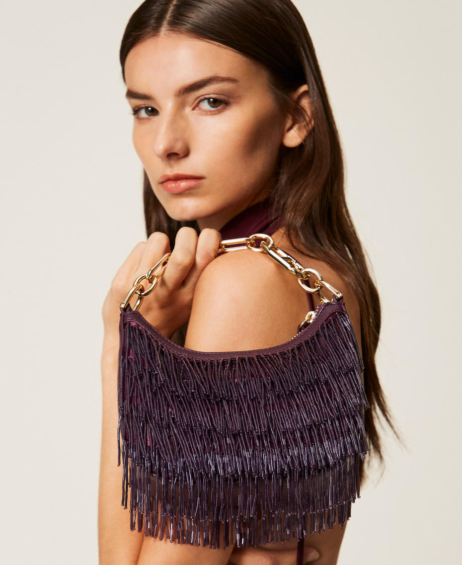 Croissant bag with bead fringes Purple Eden Woman 252TD8240_12635_T0