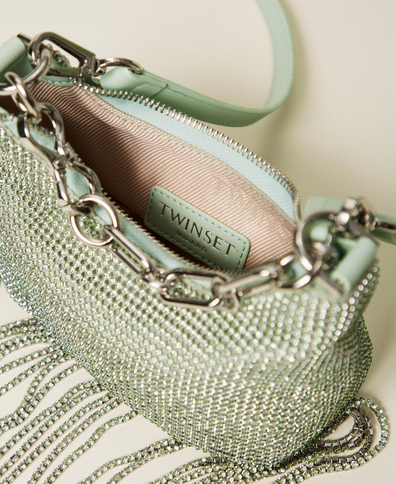 &lsquo;Mini Croissant&rsquo; rhinestone bag with fringes Aqua Blue Woman 261TB7360_13162_04