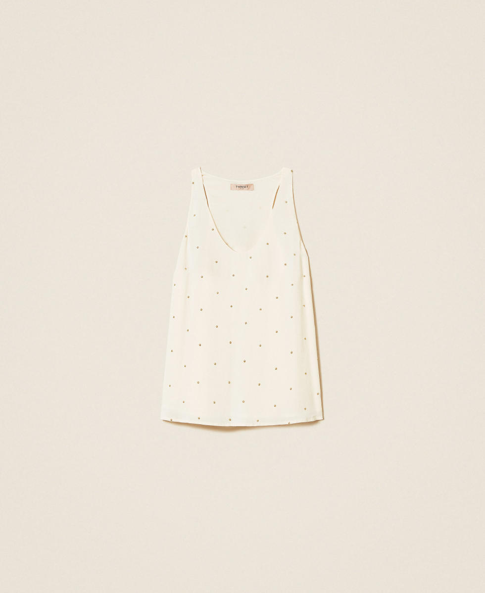 Top with lurex embroidery