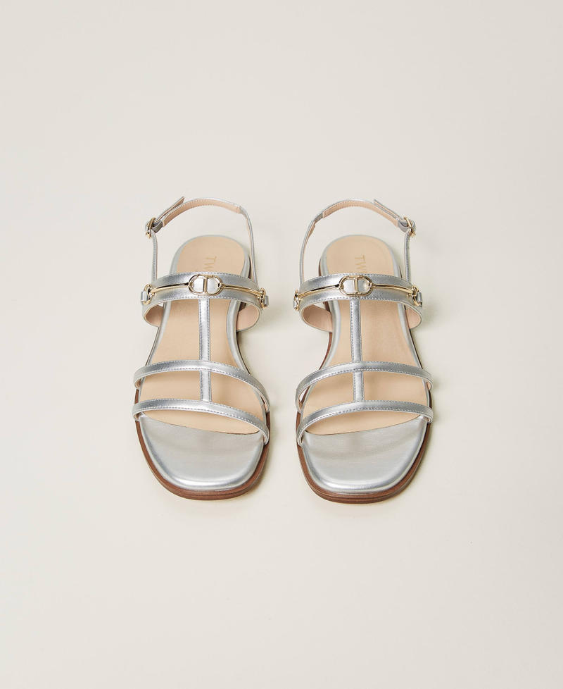 Laminated sandals with Oval T clasp Silver Woman 251TCP086_00995_04