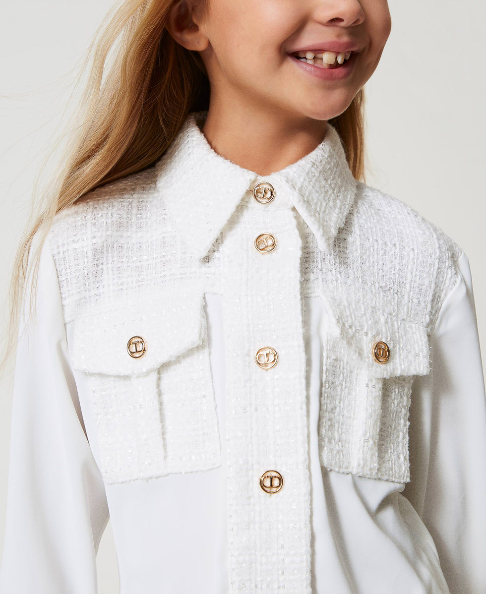 Cr&ecirc;pe de Chine and boucl&eacute; shirt Two-tone Ice/Boucl&egrave; Girl 251GJ2QQ1_12139_04