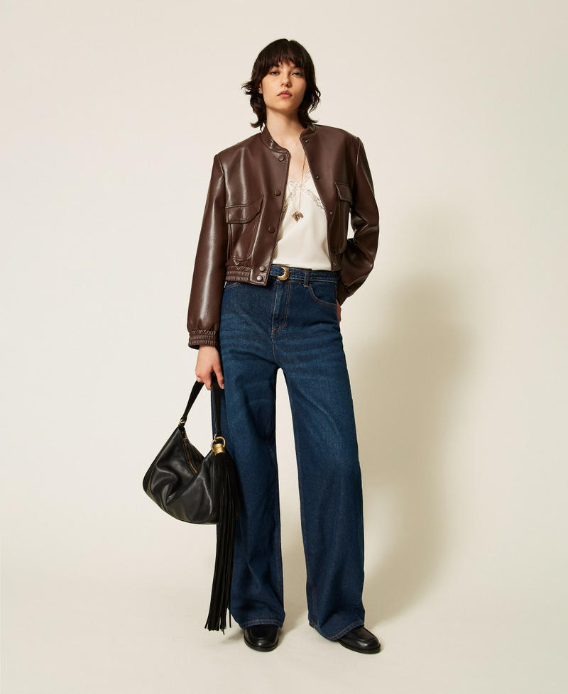 Jean barrel avec ceinture Denim Fonc&eacute; Femme 262TP2540_01313_T0