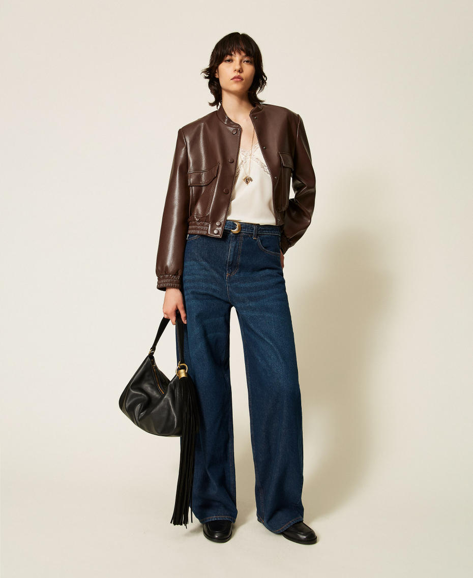 Jean barrel avec ceinture Denim Fonc&eacute; Femme 262TP2540_01313_T0