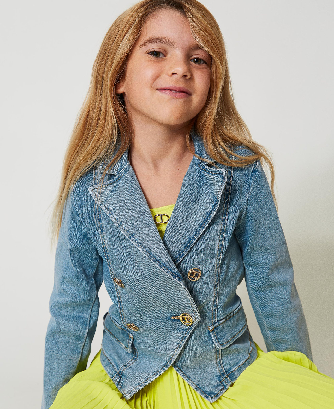 Blazer en jean avec boutons sigl&eacute;s Denim Clair Fille 251GJ2540_11457_PD