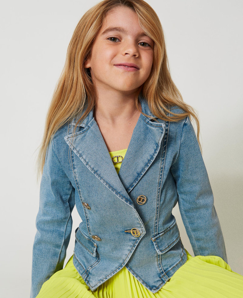 Denim jacket with logo buttons Light Denim Girl 251GJ2540_11457_PD