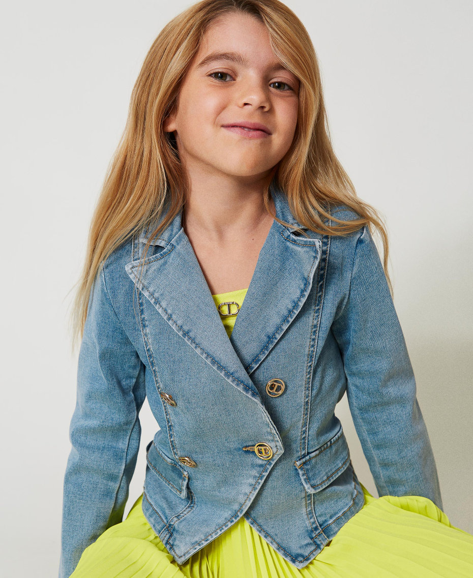 Denim jacket with logo buttons Light Denim Girl 251GJ2540_11457_PD