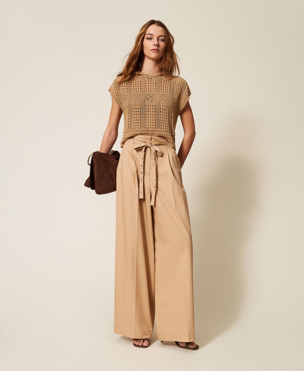 Pantalon ample en serg&eacute; Beige &laquo;&nbsp;Rope&nbsp;&raquo; Femme 261TT2014_12145_01
