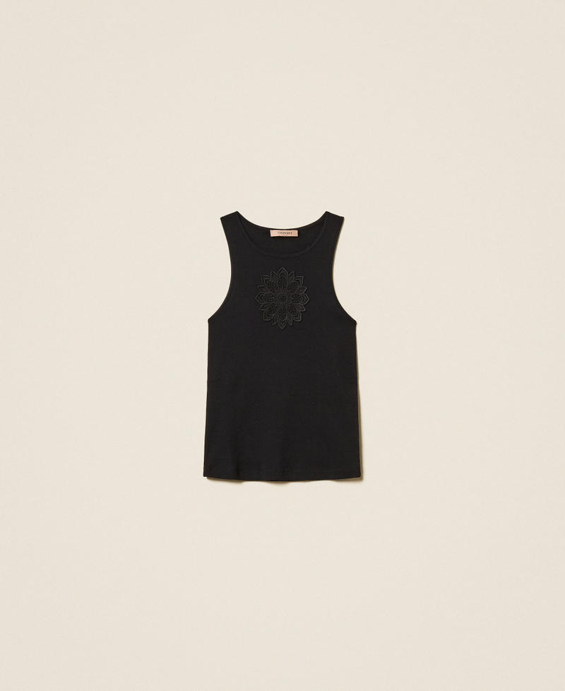 Canotta con ricamo floreale Nero Donna 261TP2090_00006_S0