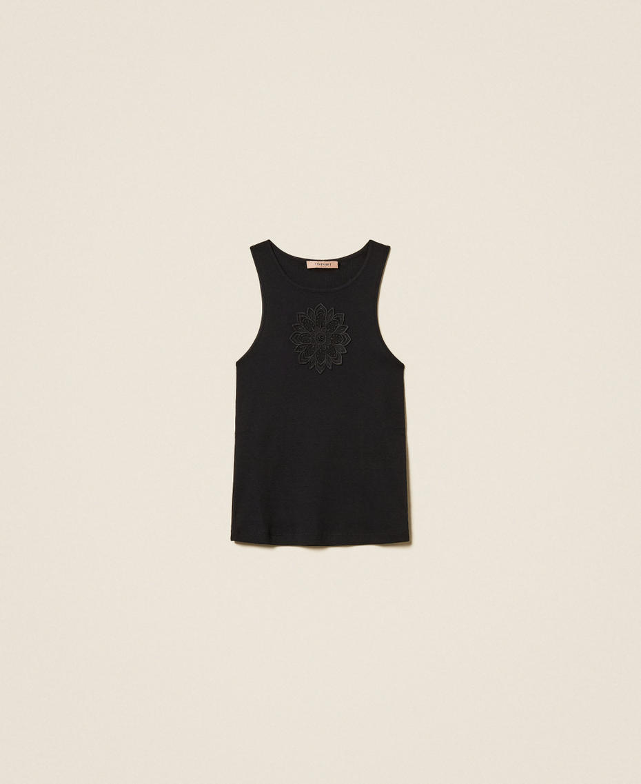 Canotta con ricamo floreale Nero Donna 261TP2090_00006_S0