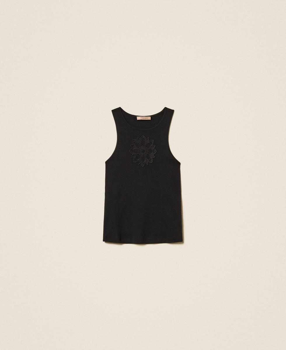 Canotta con ricamo floreale