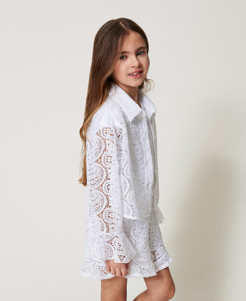 Camicia in pizzo macramè Bianco "Ice" Bambina 251GJ2QR0_00808_02