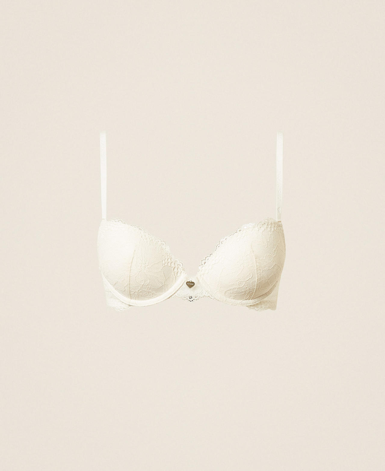 TWINSET - Soutien-gorge push-up en dentelle, Femme, Nacre, 3-D