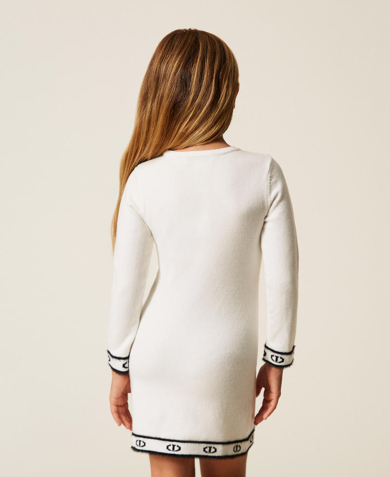 Girls' short knit dress with buttons Two tone Off White/Black Girl 252GB3024_10973_03