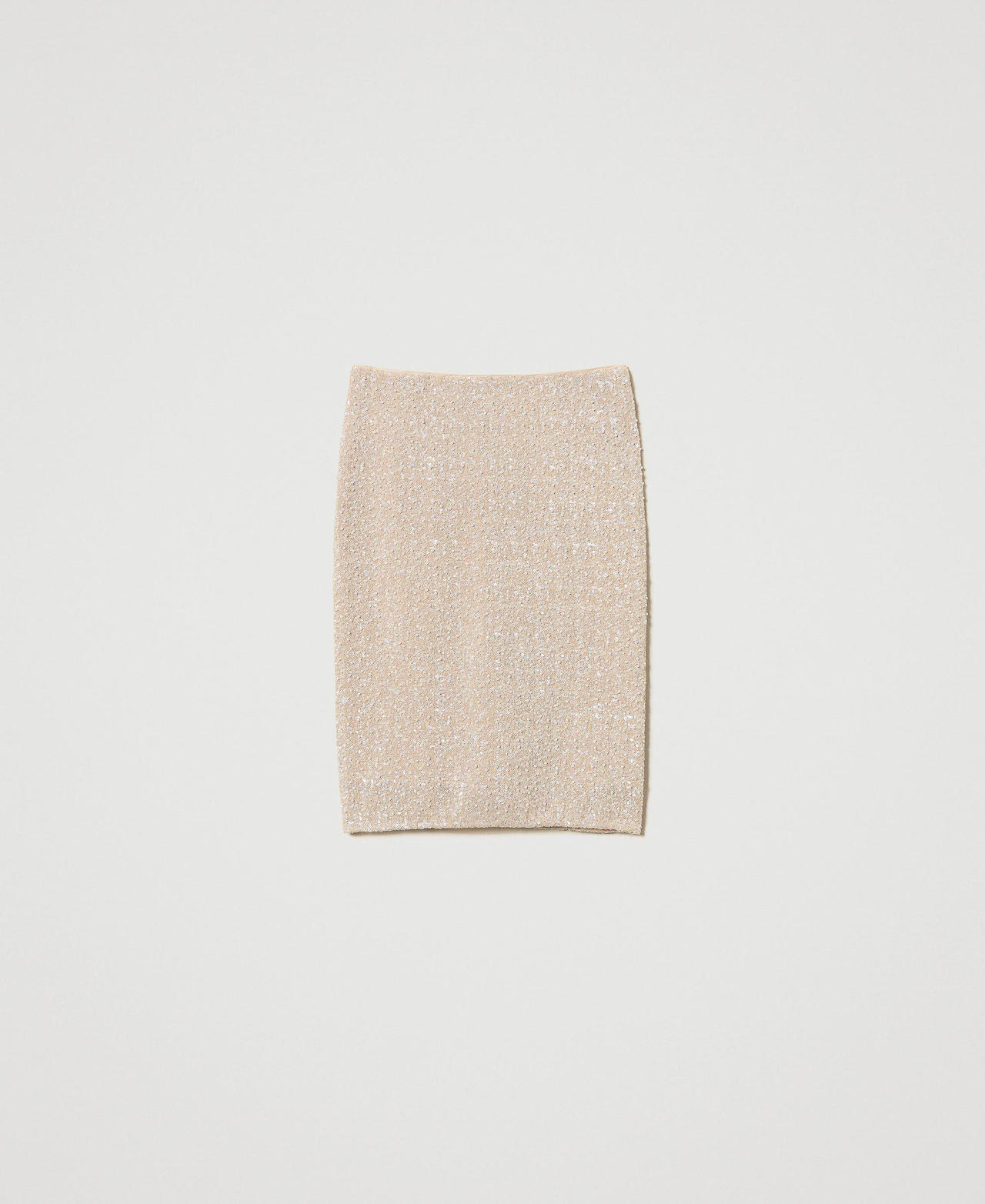 Midi skirt with sequins and pearls Snow/Delicate Beige Sequin & Pearl Embroidery Woman 251TP2200_12254_0S