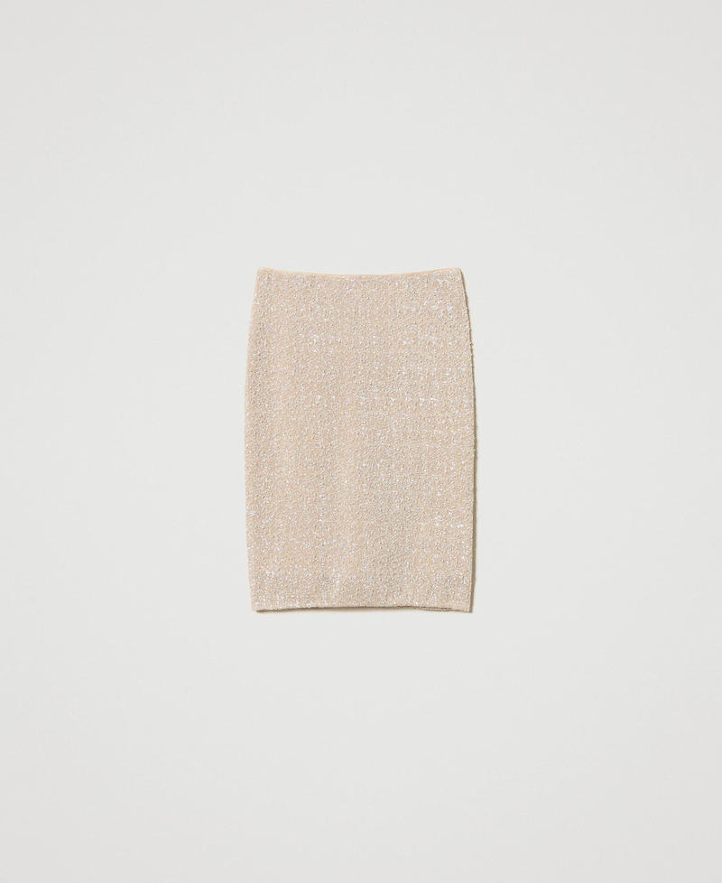 Midi skirt with sequins and pearls Snow/Delicate Beige Sequin & Pearl Embroidery Woman 251TP2200_12254_0S