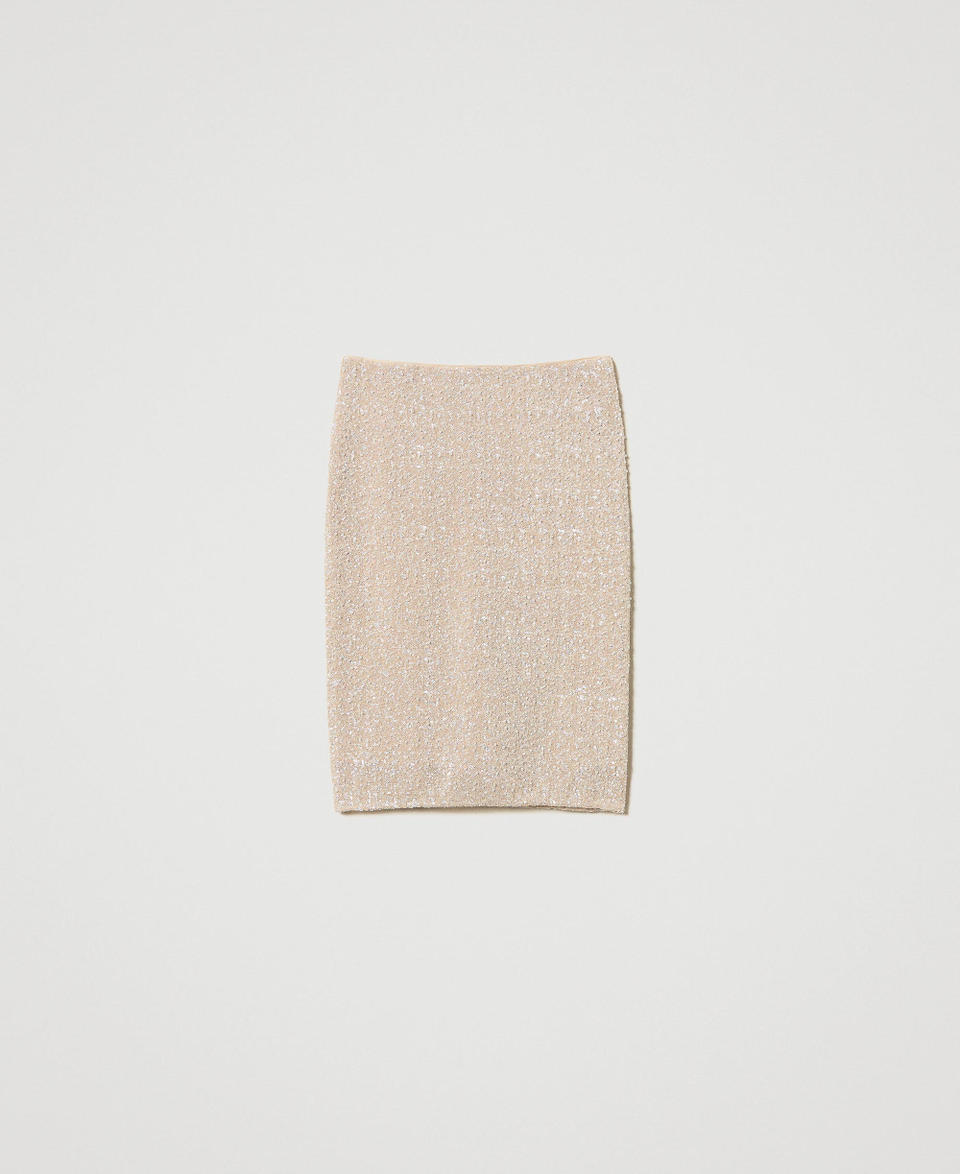 Midi skirt with sequins and pearls Snow/Delicate Beige Sequin & Pearl Embroidery Woman 251TP2200_12254_0S