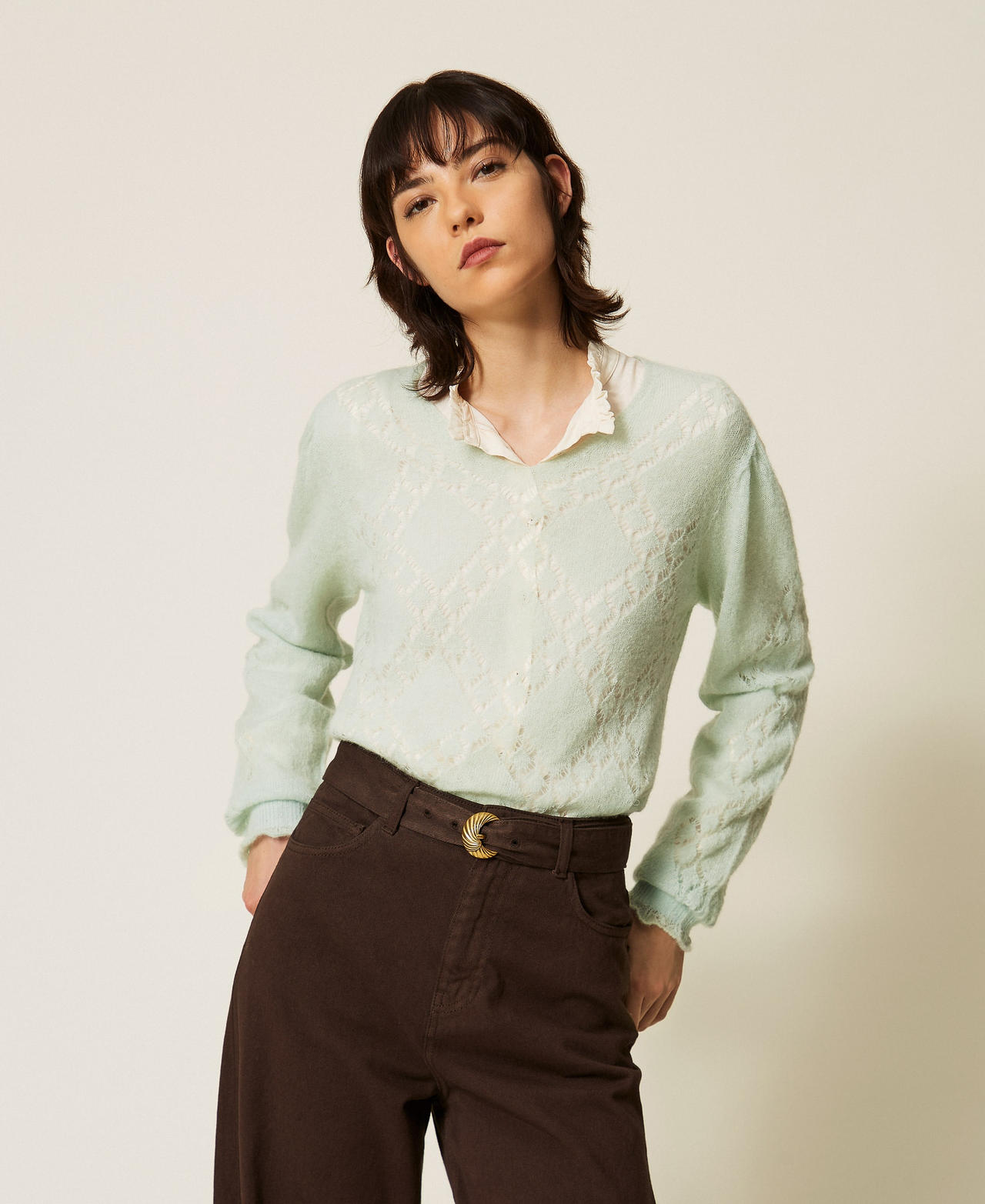 Pull en alpaga mélangé avec losanges