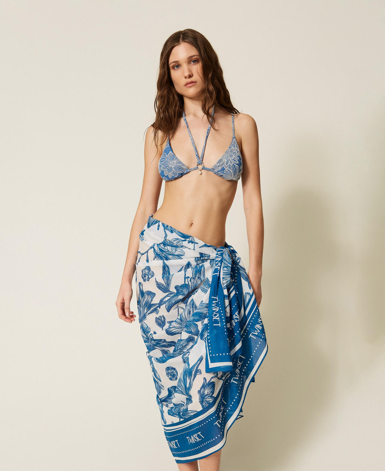 Pareo mit floralem Print Print Toile De Jouy Off White/Blu Med Frau 261LM5BGG_13465_01