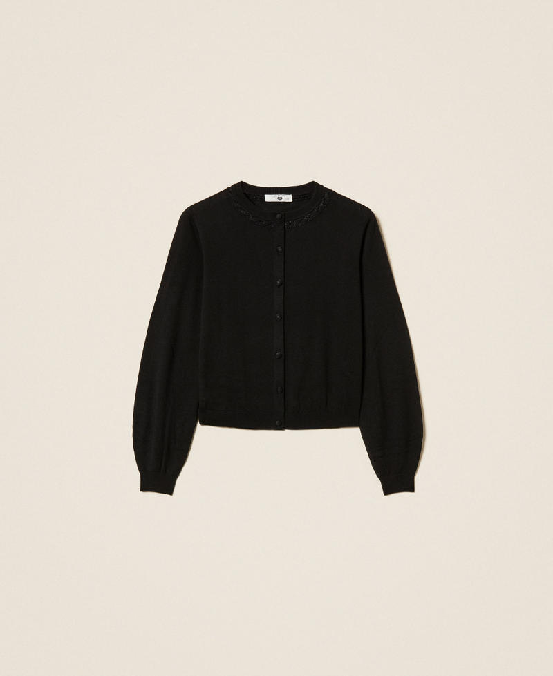 Lurex crew neck cable knit cardigan Black Woman 252LL3NAA_00006_S0