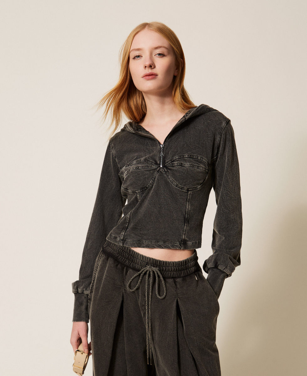 Bustier-Sweatshirt mit Kapuze Schwarz Frau 261AP2414_00006_01