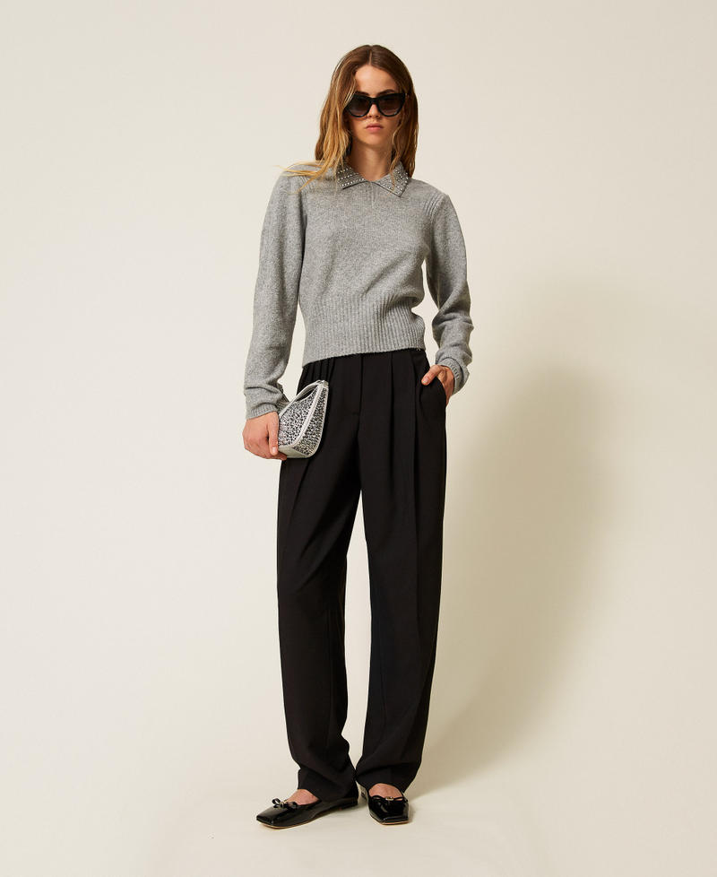 Recycled yarn polo collar jumper Light Grey Melange Woman 252AP3160_11811_T0